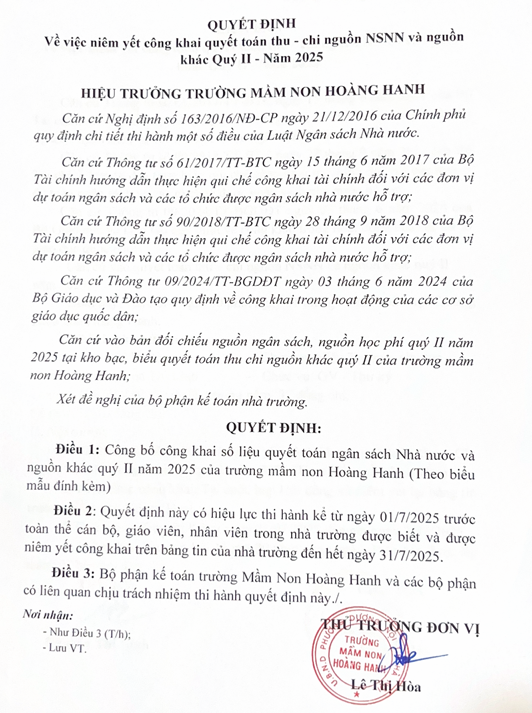 Công khai quyết toán thu chi nguồn NSNN và nguồn khác quý II năm 2025